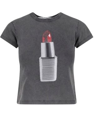 Alexander Wang Cropped Graphic Lipstick Cotton T-Shirt - Gray