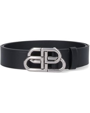 Balenciaga Leather Belt With Double-B Buckle - Black