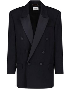Saint Laurent Double-Breasted Wool Blazer - Blue