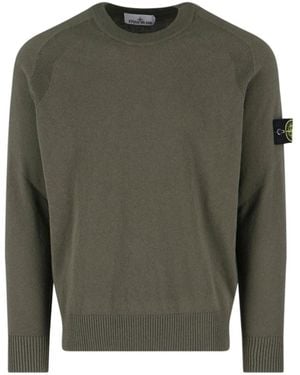 Stone Island Virgin Wool Logo Jumper - Green