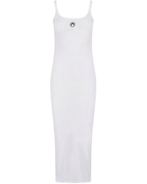 Marine Serre Ribbed Cotton Midi Logo Dress - White