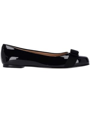 Ferragamo Slip-On Ballerina Flats With Bow Accent - Black