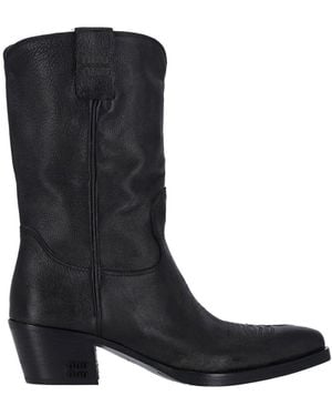 Miu Miu Logo Boots - Black