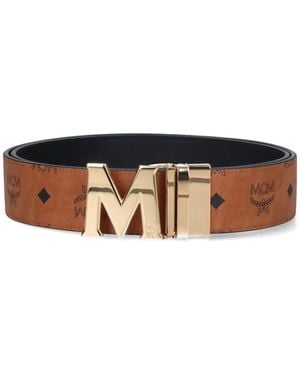 MCM Reversible Medium Belt Claus - White