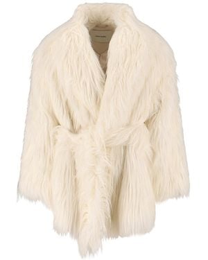 Entire studios Faux Fur Cream Coat With Adjustable Belt - Natural