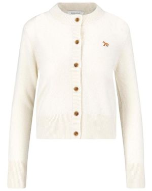 Maison Kitsuné Cropped Long-Sleeved Cardigan Sweater - White