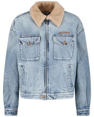 Miu Miu Logo Denim Jacket - Blue