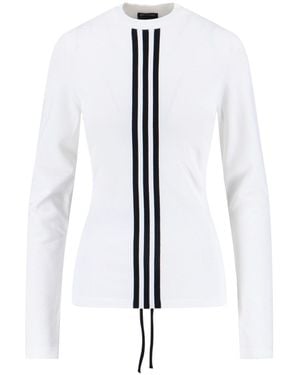 Y-3 Contrasting Stripe Round Neck Long Sleeve Top - White