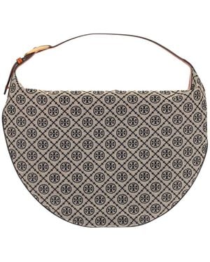 Tory Burch Textured Fabric Crossbody Bag With Leather Trim - Gray