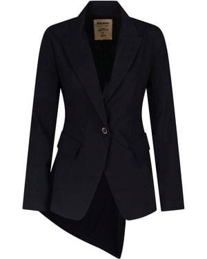 Uma Wang Asymmetrical Single-Breasted Linen Blazer - Blue