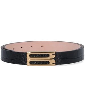 Victoria Beckham Jumbo Frame Crocodile-Embossed Leather Belt - Black