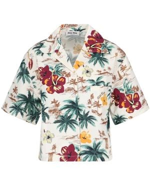 Miu Miu Printed Crop Shirt - White