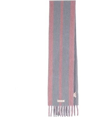 Marni Striped Wool Scarf With Fringe - Purple