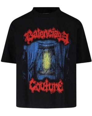 Balenciaga Graphic Print Oversized T-Shirt - Blue