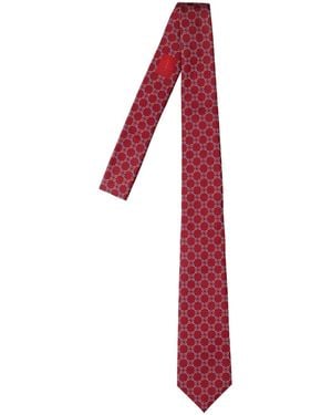 Gucci Jacquard Silk Tie With Clamp - Red
