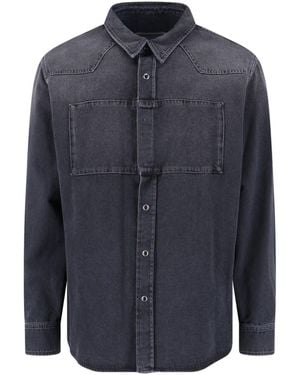 MM6 by Maison Margiela Denim Shirt With Visible Stitching And Curved Hem - Blue