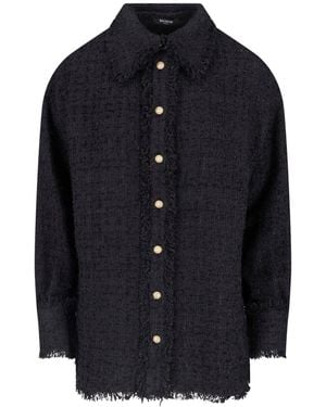 Balmain Structured Cotton-Polyamide Button-Down Shirt - Blue