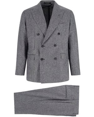 Tagliatore Double-Breasted Houndstooth Suit With Signature Details - Gray
