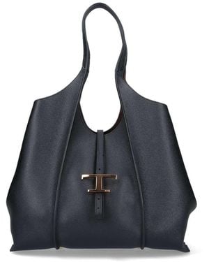 Tod's Grained Leather Shoulder Tote Bag 34 X 25 X 19 Cm - Blue