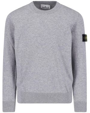 Stone Island Virgin Wool Logo Jumper - Grey