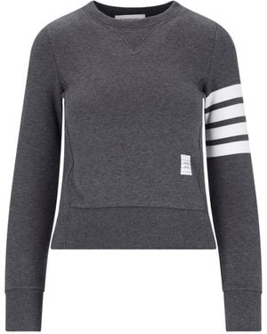 Thom Browne Crewneck Sweatshirt With Iconic Stripes And Tricolor Tab - Blue