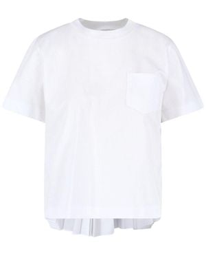 Sacai Panel Design Pleated Cotton T-Shirt - White