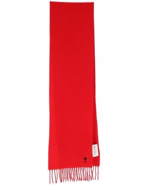 Ami Paris Sciarpa In Lana Rossa " De Caur" - Rosso