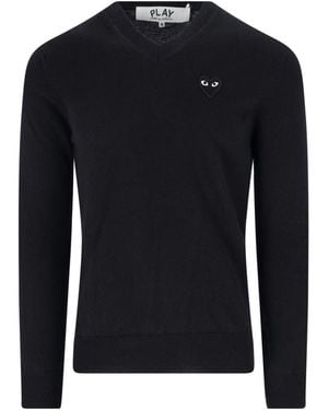 COMME DES GARÇONS PLAY 100% Wool Sweater With Heart Patch - Blue