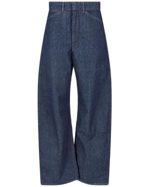 Lemaire Cotton Denim Jeans With Leather Jacron Detail - Blue