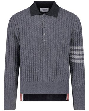 Thom Browne Polo In Lana Vergine - Blu