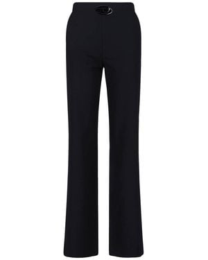 DIESEL Straight-Leg Wool Blend Trousers With Side Zipper And Logo Detail - Blue