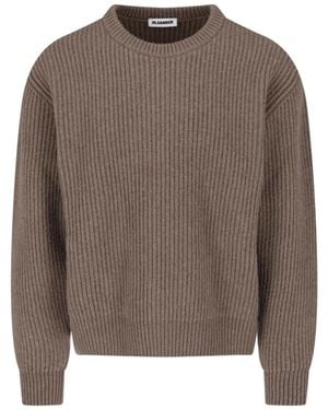 Jil Sander Crewneck Ribbed Wool Jumper - Brown