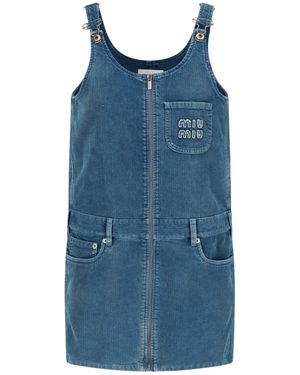 Miu Miu Denim Dungarees Mini Dress - Blue