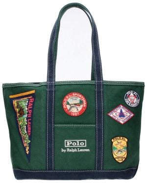 Polo Ralph Lauren Canvas Tote Bag With Patch Details - Green