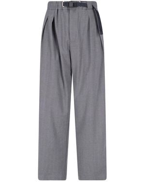 White Sand Straight-Leg Belt Trousers - Grey