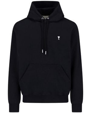 Ami Paris Ami De Coeur Cotton Hoodie - Blue