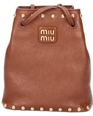 Miu Miu Leather Bucket Bag - Brown