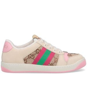 Gucci Screener Web Stripe Leather Sneakers - Multicolor