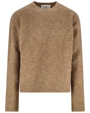 Ami Paris Cosy Jumper With Cropped Hem - Natural