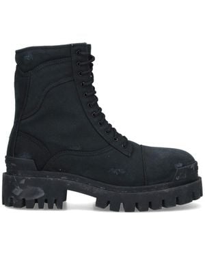 Balenciaga Lace-Up Combat Boots - Black