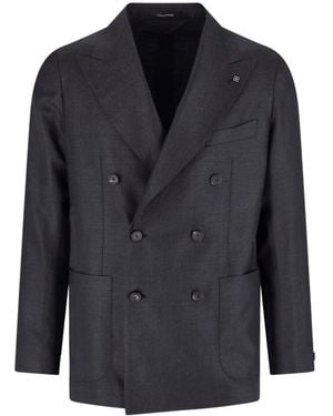 Tagliatore Structured Double-Breasted Notch Lapel Jacket - Blue