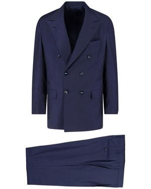 Kiton Double-Breasted Peaked Lapel Wool Suit - Blue