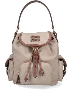 Miu Miu Small Hemp And Leather Backpack - Natural
