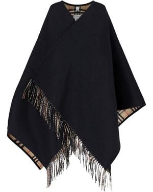 Burberry Reversible Check Wool Cape - Blue