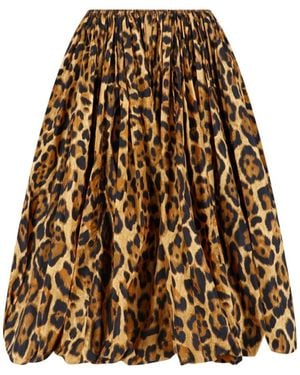 Alaïa Midi Animal Print Taffeta Skirt - Natural