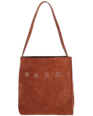 Marni Suede Logo Tote Bag - Brown