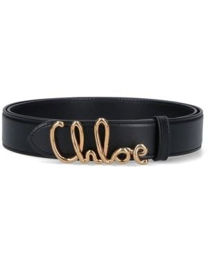 Chloé Calf Leather Belt With Brass Buckle - Black
