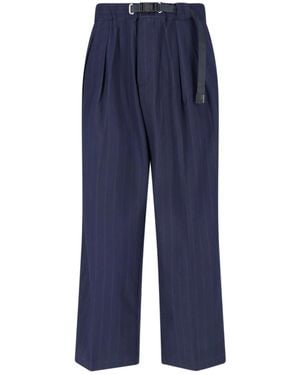 White Sand Straight-Leg Trousers With Belt - Blue