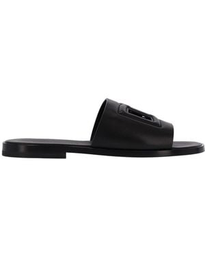 Dolce & Gabbana Leather Slide Sandals - Black