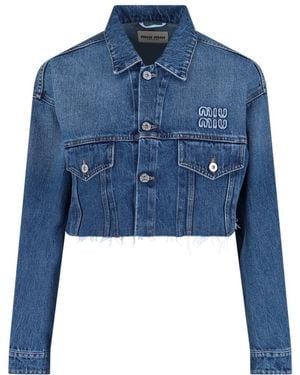 Miu Miu Logo Crop Jacket - Blue